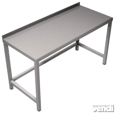 Előkészítő asztal rozsdamentes acélból, hátsó felhajtással, 2000x650x850mm