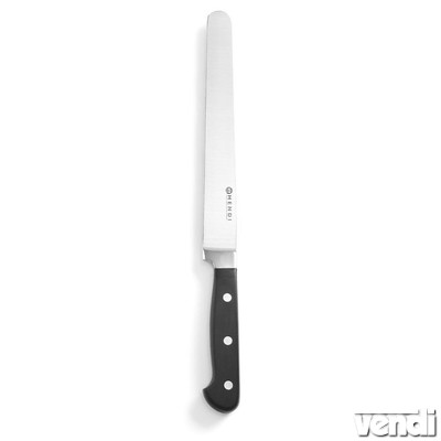 Kovácsolt sonkaszeletelő kés, 215/380mm, fekete műanyag nyéllel
