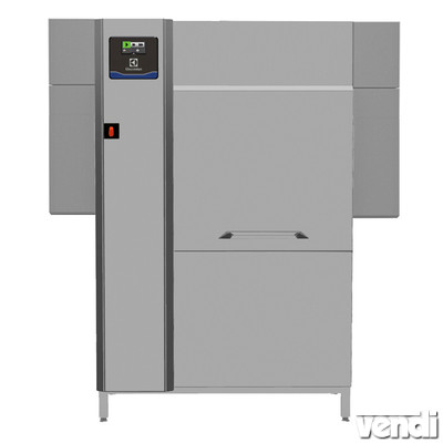 Dupla öblítésű folyamatos üzemű szalagos mosogatógép, 150 kosár/óra, hővisszanyerő rendszerrel