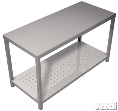 Előkészítő asztal rozsdamentes acélból, alsó csepegtető polccal, 190x60cm