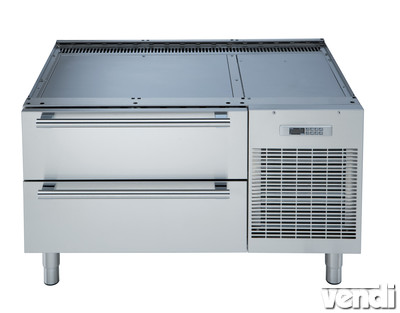 Készüléktartó hűtő-fagyasztópult, 2 fiókkal, 1200mm (900-as főzősor)