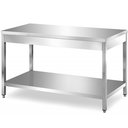 Rozsdamentes asztal alsó polccal, lapraszerelt, 1400x700x850mm