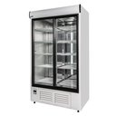 Hűtőszekrény toló üvegajtóval, elől-hátul üvegezett, alsó aggregátoros, ventilációs hűtéssel, 951L