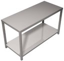 Előkészítő asztal rozsdamentes acélból, alsó polccal, 140x60cm