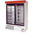 Hűtőszekrény nyíló üvegajtóval, elől-hátul üvegezett, alsó aggregátoros, ventilációs hűtéssel, 966L