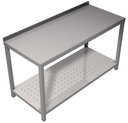 Előkészítő asztal rozsdamentes acélból, alsó csepegtető polccal, hátsó felhajtással, 90x60cm
