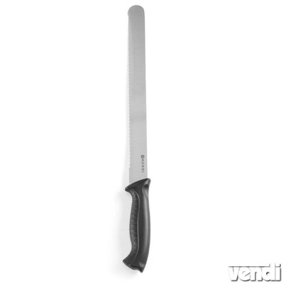 Kenyérvágó - szeletelő kés, recés, 300/430mm, fekete műanyag nyéllel