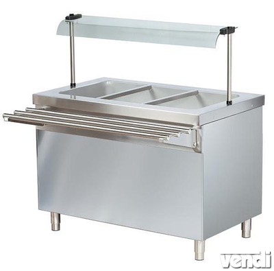 Bain-marie vízfürdős melegentartó pultelem nyitott szekrénnyel, rozsdamentes, GN3/1, 1150mm