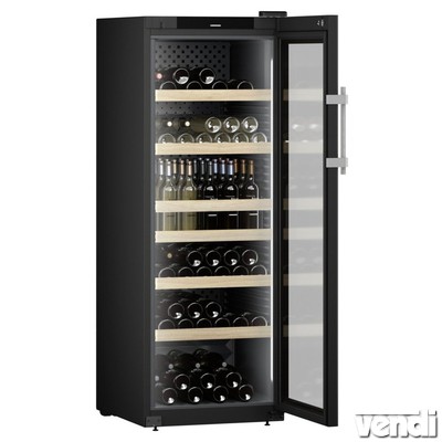 Üvegajtós borhűtő borszervírozó szekrény, fekete színű, 158 palackhoz - WFbli 5041