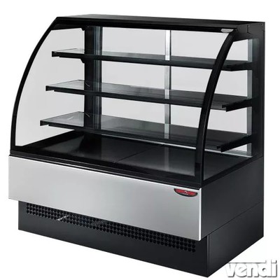Hajlított üveges ventilációs hűtésű süteményespult 1504x770x1395 mm