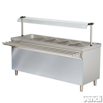 Bain-marie vízfürdős melegentartó pultelem melegentartó szekrénnyel, rozsdamentes, GN5/1, 1800mm