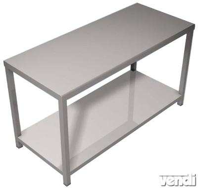 Előkészítő asztal rozsdamentes acélból, alsó polccal, 140x60cm