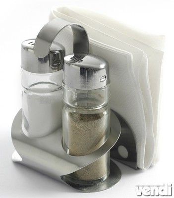 Asztali patika, 3 részes (só, bors, szalvétatartó), rozsdamentes acél