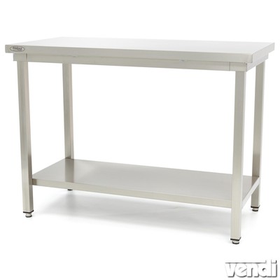 Rozsdamentes asztal alsó polccal, lapraszerelt, 1600x600x850mm