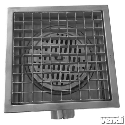 Rozsdamentes padlóösszefolyó oldalsó kifolyással, 30x30x15cm