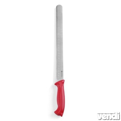 Sonkaszeletelő kés, 350/490mm, piros műanyag nyéllel