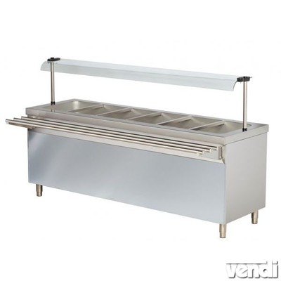 Bain-marie vízfürdős melegentartó pultelem nyitott szekrénnyel, rozsdamentes, GN6/1, 2100mm