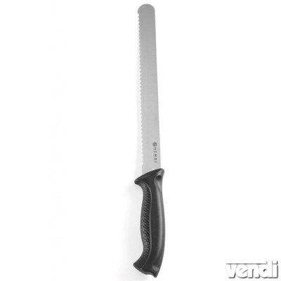 Kenyérvágó - szeletelő kés, recés, 250/385mm, fekete műanyag nyéllel