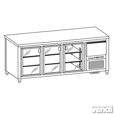 Hűtött munkaasztal 3 üvegajtó/1 fiókkal, rm.fedlappal