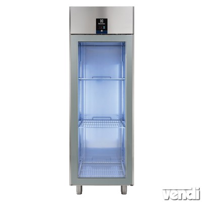 Üvegajtós hűtőszekrény, rm.acél, 670L, +2/+10°C