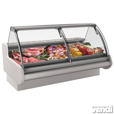 Csemegepult felnyíló köríves üveggel, aggregátor nélkül, 2080x1200mm 