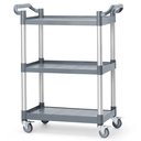 Szervizkocsi, háromszintes, polipropilén kivitel, polcméret: 625x400 mm