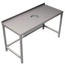 Inox munkaasztal hulladékledobó nyílással, hátsó felhajtással, 250x70x85cm
