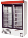Hűtőszekrény nyíló üvegajtóval, elől-hátul üvegezett, alsó aggregátoros, ventilációs hűtéssel, 820L