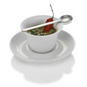 Porcelán kerek tálka kanállal + alj, 2 db-os készlet, O118x63 mm - "Tapasmax" sorozat