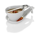 Porcelán hajlított tálka kanállal + alj, 2 darabos készlet, 180x103x68 mm - "Tapasmax" sorozat