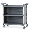 Szervizkocsi, háromszintes, három oldalról zárt, polipropilén kivitel, polcméret: 842x486 mm