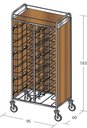 Univerzális tálcaszállító kocsi, kétoszlopos, 24 tálcához, 3 oldalon faburkolattal, felső polccal